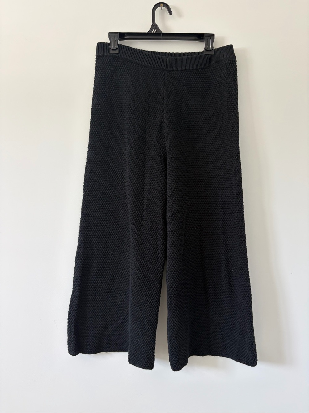 Free People Beach Hailee Black Waffle Knit Wide Leg Cropped Lounge Pants M